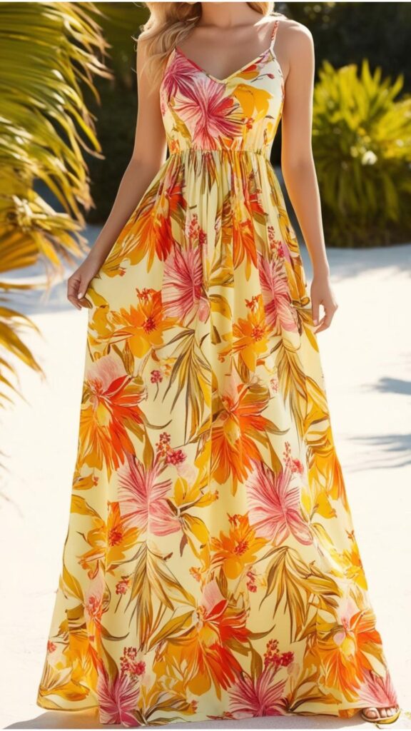 A floral maxi dress is a classic summer choice—feminine, cheerful, and stylish—perfect for warm weather and adding a touch of elegance to any occasion.