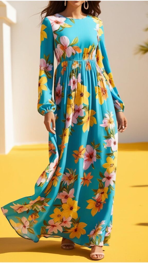 A long sleeve maxi dress is a modest yet stylish summer choice, offering full coverage while remaining chic and flattering for all ages and body types.