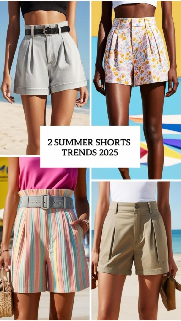Summer shorts trends 2025: High-waisted for a leg-lengthening effect, paperbag for a feminine touch, pleated for retro vibes, and cargo for practicality.
