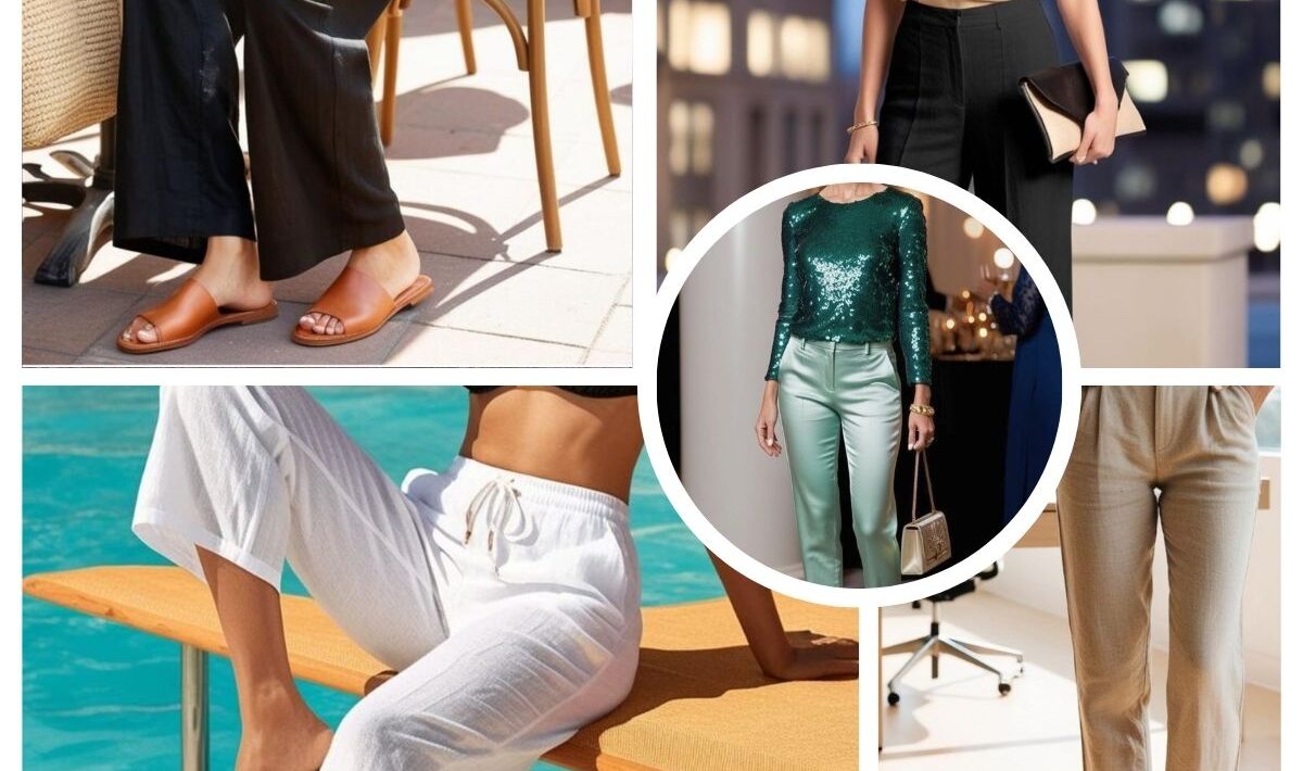Different stylish ways to wear linen pants for casual, office, beach, and evening occasions.