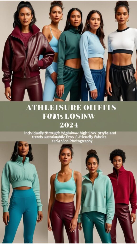 Athleisure outfits in 2024 embrace individuality with high-low styling, mixed textures like leather and knitwear, and sustainable, eco-friendly fashion choices.