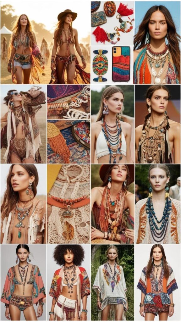 Find bohemian fashion inspiration at music festivals, vintage shops, social media, fashion shows, and editorial spreads featuring unique and free-spirited styles.