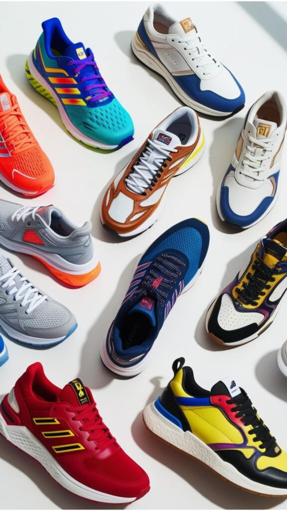 A collection of different sneakers, including running shoes, trainers, and fashion sneakers.
