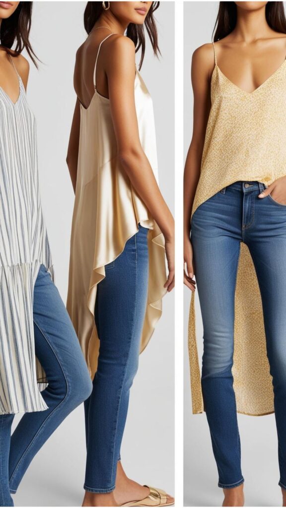 Layering dresses over jeans: Best with shorter dresses, slip/sundresses, skinny/straight jeans.  Consider fabric and texture for stylish combinations.