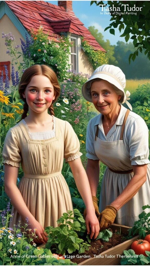 Cottagecore icons include Anne of Green Gables, who cherishes nature and simple joys, and Tasha Tudor, known for her idyllic rural life and cottage garden.