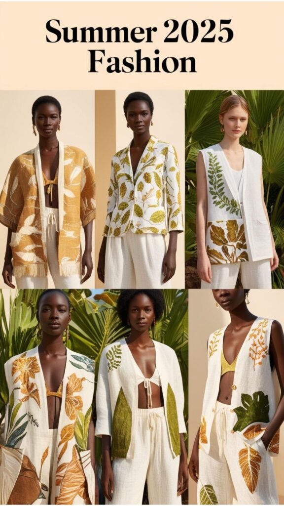 Summer 2025 fashion connects with nature through natural fabrics and nature-inspired designs.
