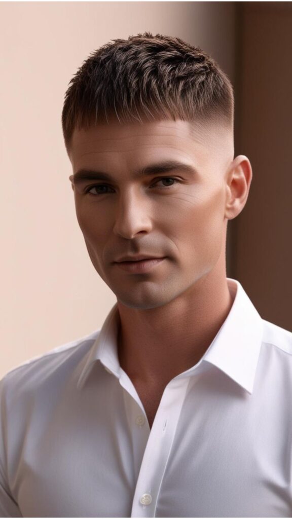 A good looking man with short, thin fine hair styled in a textured cut.