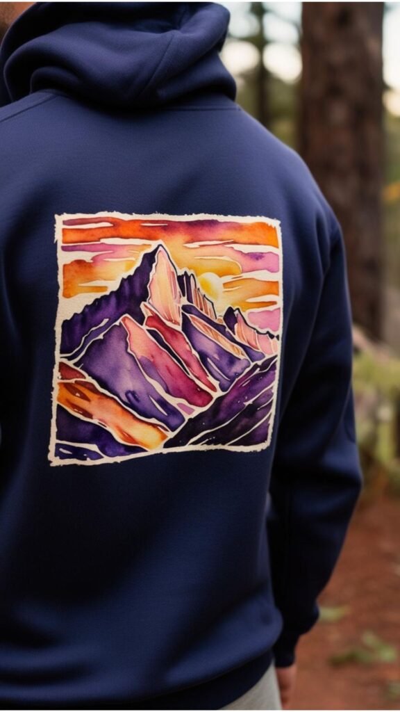 A close-up of a hoodie with a hand-drawn illustration on the back.