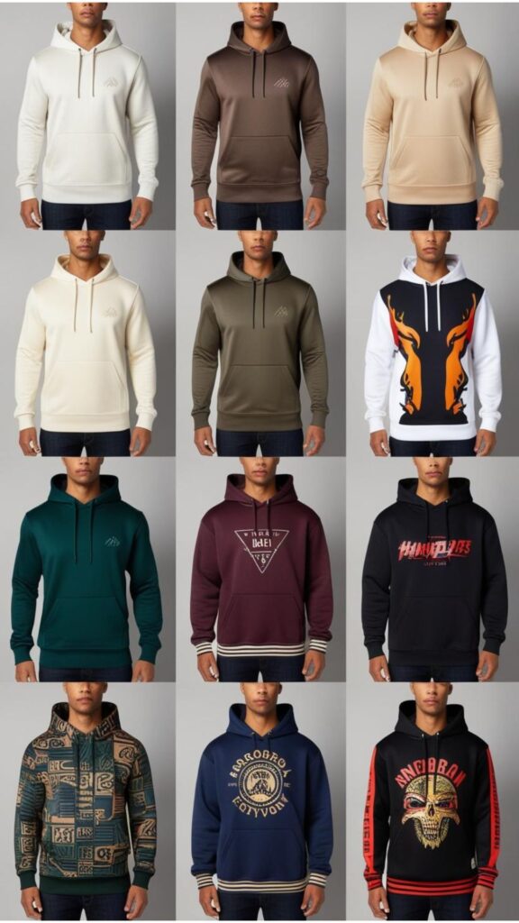 Men's hoodies: designs range from classic and minimalist to bold and edgy.