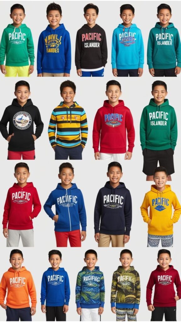 A montage of boys' outfits featuring hoodies, showcasing different styles and combinations.