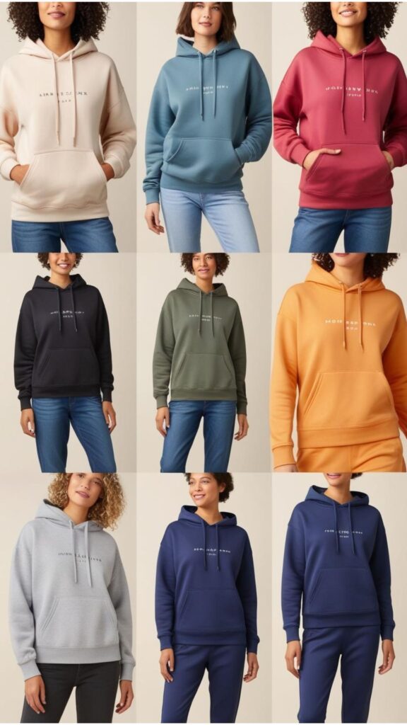 Examples of casual hoodies outfits, including jeans and hoodies, and joggers and hoodies combinations.