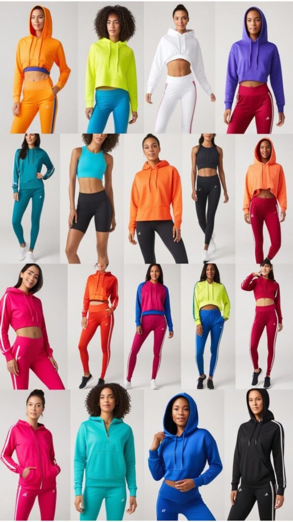 Sporty hoodies outfits, featuring leggings and hoodies, and tracksuits and hoodies combinations.