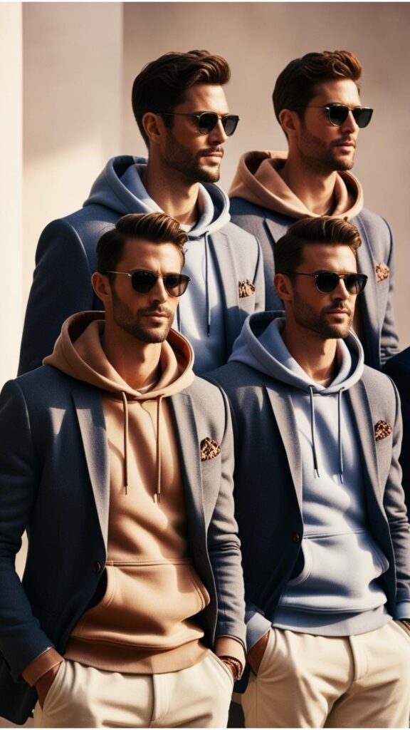 Hoodies and blazers: a great combination for good looking men, offering a mix of casual and refined style.