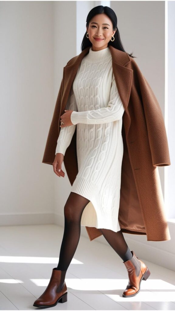 How to Style a White One Piece Dress in Winter