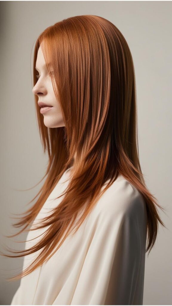 A person with long, thin fine hair styled with long, subtle layers.