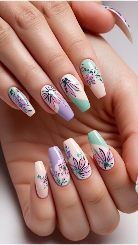 Close-up of hands with beautifully manicured nails, showcasing a unique nail art design