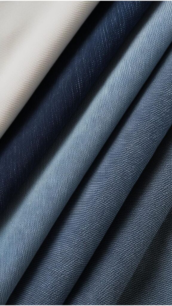 Close-up shots of stretch denim and rigid denim, highlighting their different textures and weaves.