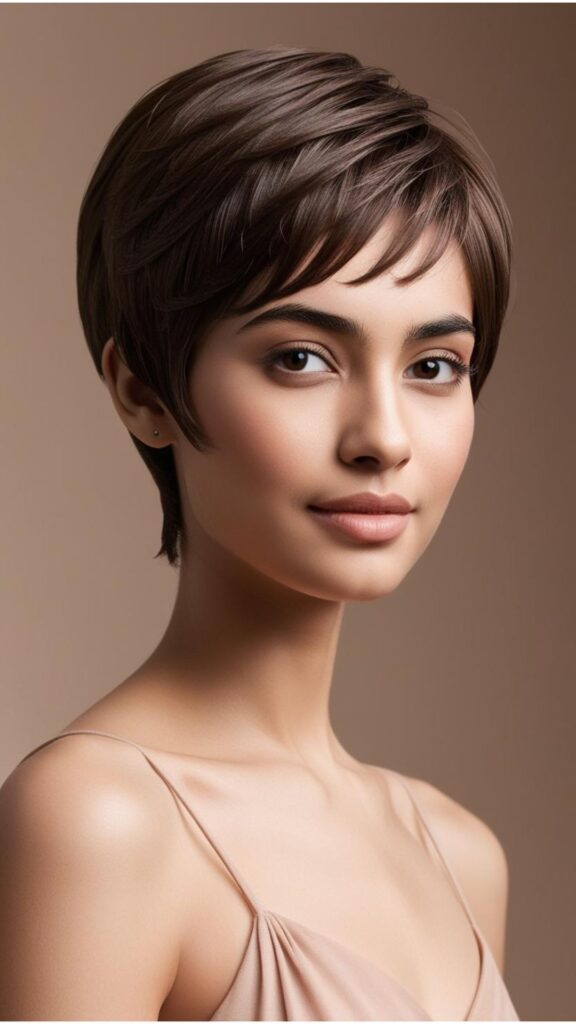 A person with short, thin fine hair styled with short layers, showcasing added volume and texture.