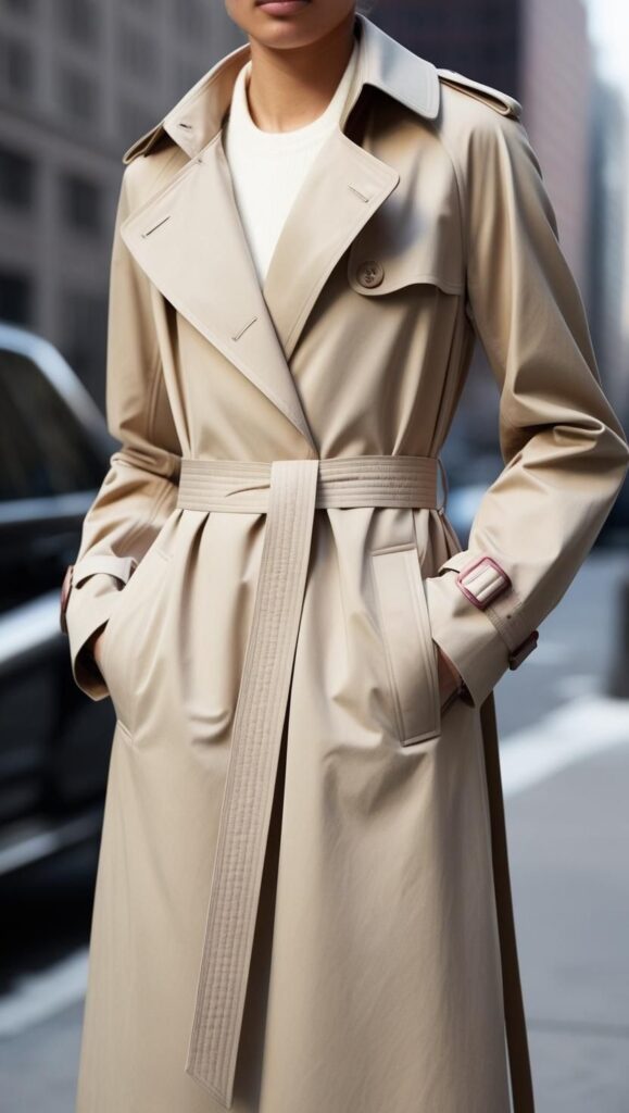 The trench coat's versatility and timeless style make it a wardrobe essential. It can be dressed up or down, offering both practicality and elegance.