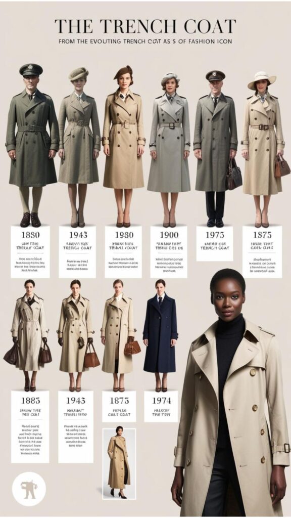 The trenchcoat's evolution from military wear to fashion icon showcases its enduring design.  Its practicality and timeless style continue to symbolize sophistication.