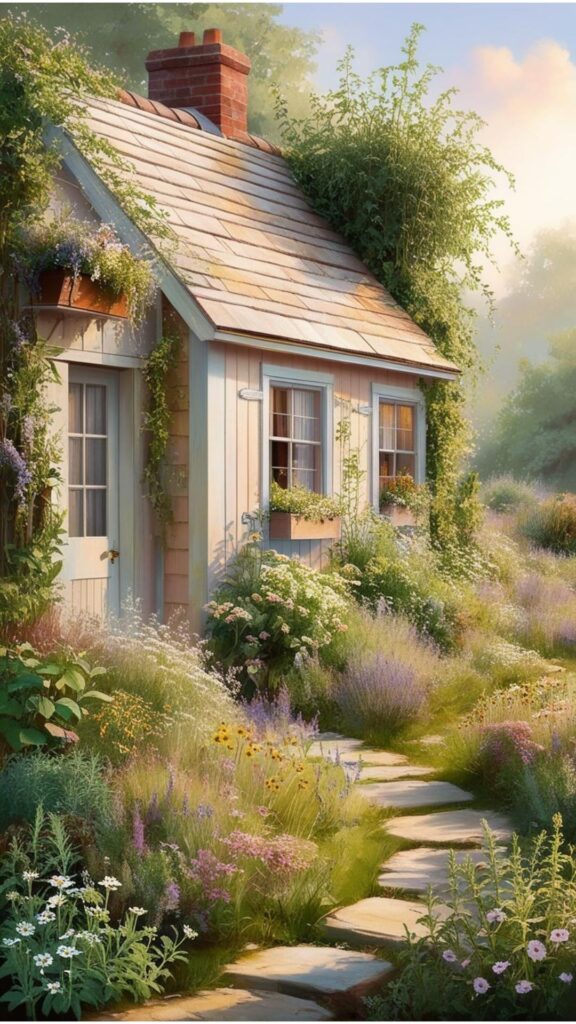 Cottagecore embraces nature, simple living, romantic nostalgia, and sustainability through gardening, homemade crafts, vintage aesthetics, and eco-friendly practices.