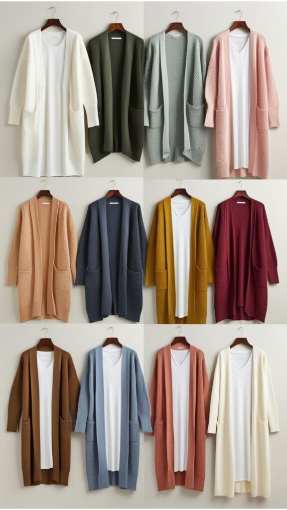 Versatile cardigans: dress them up or down, layer over tees or dresses. Available in various colors, textures, and lengths for endless stylish outfit options.