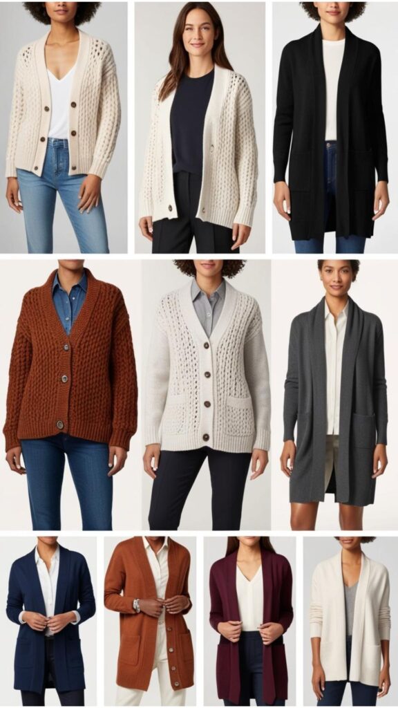 A timeless collection of cardigans, showcasing versatility, comfort, and style for all ages and occasions, from cozy casual looks to chic formal ensembles.