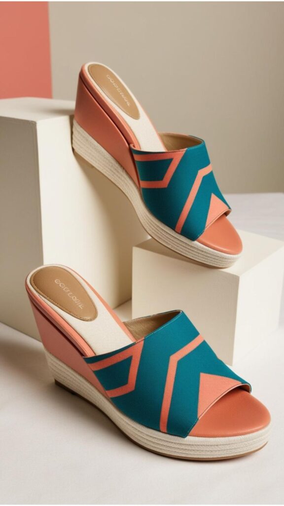 A pair of stylish shoes aesthetic heels & wedges, featuring a unique pattern and comfortable design.