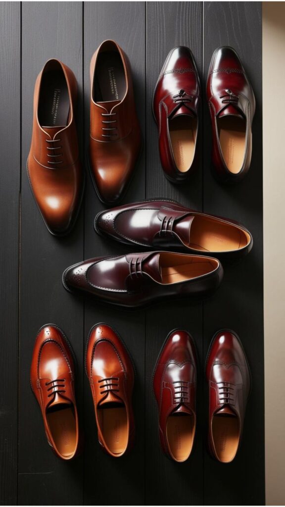 A curated collection of stylish shoes for men, including loafers, boots, and dress shoes, arranged to emphasize their design and appeal.