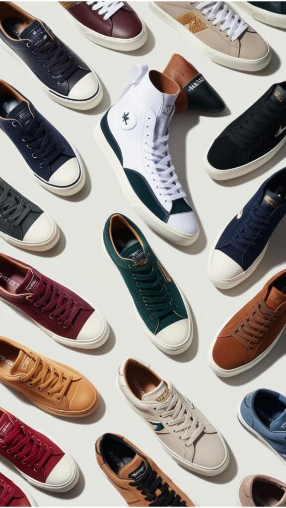 A curated assortment of shoes aesthetic sneakers showcasing diverse color palettes, materials, and brands, reflecting personal style and versatile footwear choices.