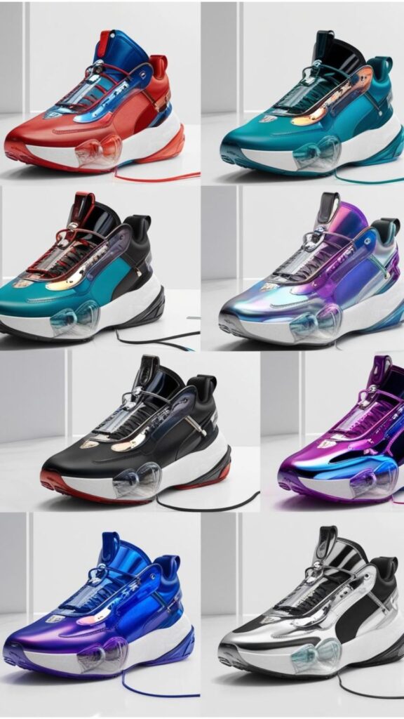 A showcase of forward-thinking shoes aesthetic sneakers, emphasizing future innovation in design, materials, and technology, reflecting the ongoing fusion of fashion and function.
