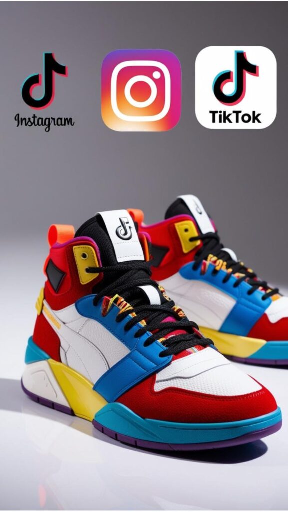 Influencer-styled shoes aesthetic sneakers displayed, highlighting the role of social media platforms like Instagram and TikTok in popularizing trends and driving consumer demand.