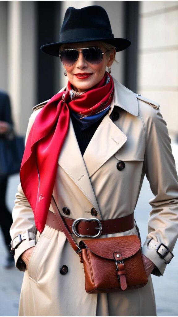 Accessorize your trench coat with scarves, belts, hats (like fedoras or berets), bags (crossbody or tote), and sunglasses to elevate your style and add a personal touch.
