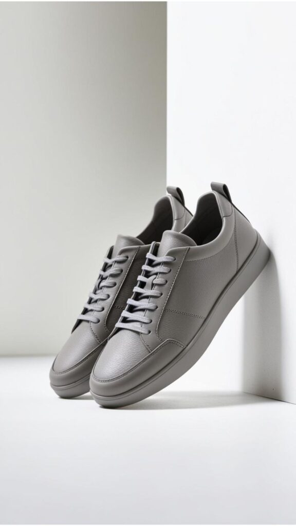 Minimalist sneakers shown, sleek and understated, perfect for everyday wear, effortlessly complementing a variety of outfits.