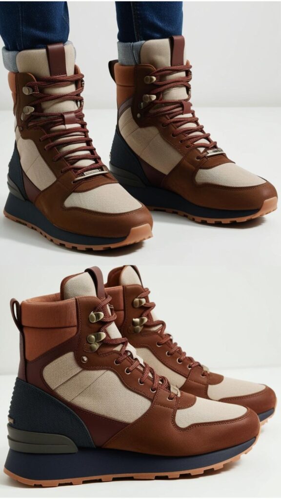Sneaker boots displayed, combining comfort and practicality, ideal footwear for transitional seasons.