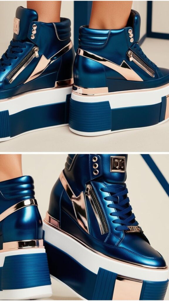 Elevated platform sneakers, designed to add height and attitude, showcasing a touch of edgy style to complement any outfit. 