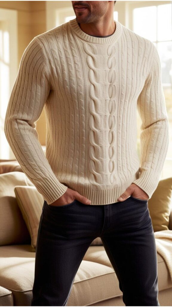 A classic combination that never fails, pair a cozy men's sweater with your favorite jeans.