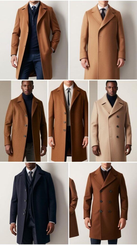 Stylish men's overcoats: wool coats or peacoats for a sophisticated look.