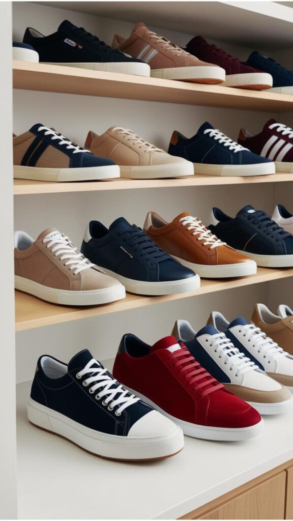 A selection of casual and dressier sneakers, highlighting the importance of choosing appropriate footwear for everyday wear and special occasions.