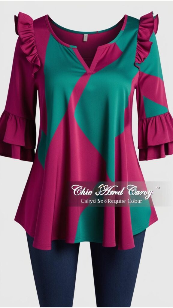Trendy Indian plus-size blouse with ruffle sleeves adding a playful and feminine touch for casual or semi-formal wear.