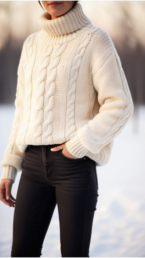 Sweater and jeans: a warm and stylish winter casual look.