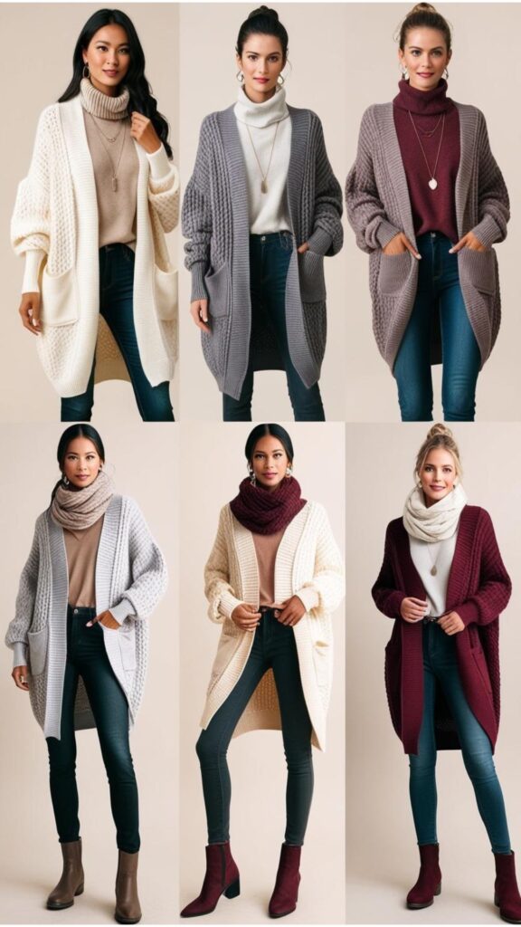 Oversized cardigans: versatile for a winter chic casual style.