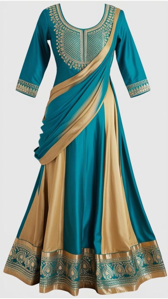 Trendy Indian plus-size Anarkali suit with a flowing silhouette designed to flatter and enhance curvy figures.