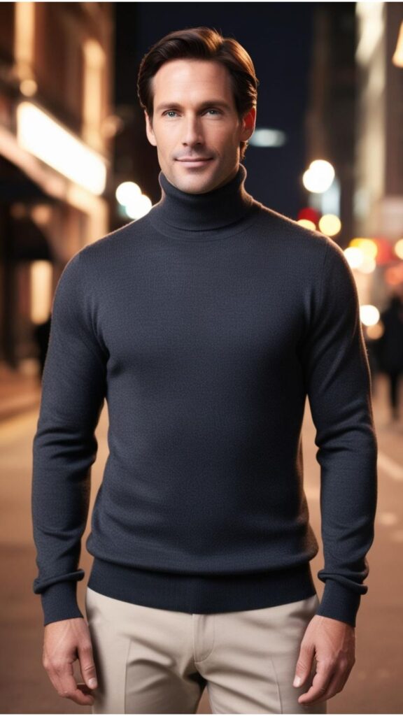 A turtleneck sweater for men: a classic and timeless choice for a winter night out.