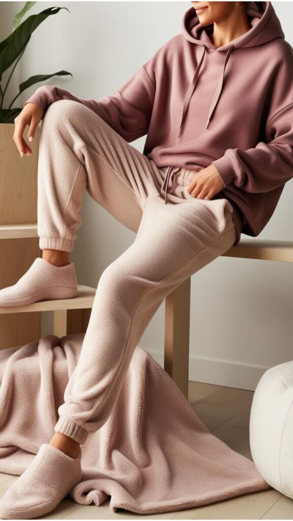 Loungewear-inspired items, including cozy joggers and oversized hoodies, are featured, highlighting comfort's continued influence on everyday wear.