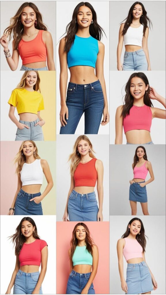 Crop tops paired with high-waisted jeans or skirts were a popular choice for a casual and youthful look.
