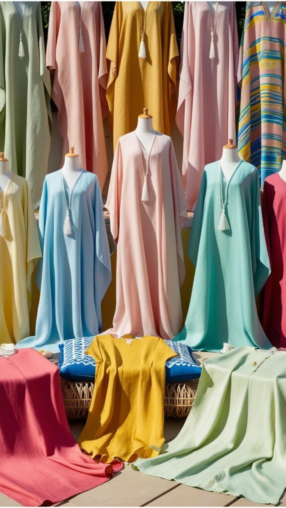 Flowing kaftans and abayas in lightweight fabrics: Popular and stylish summer choices.