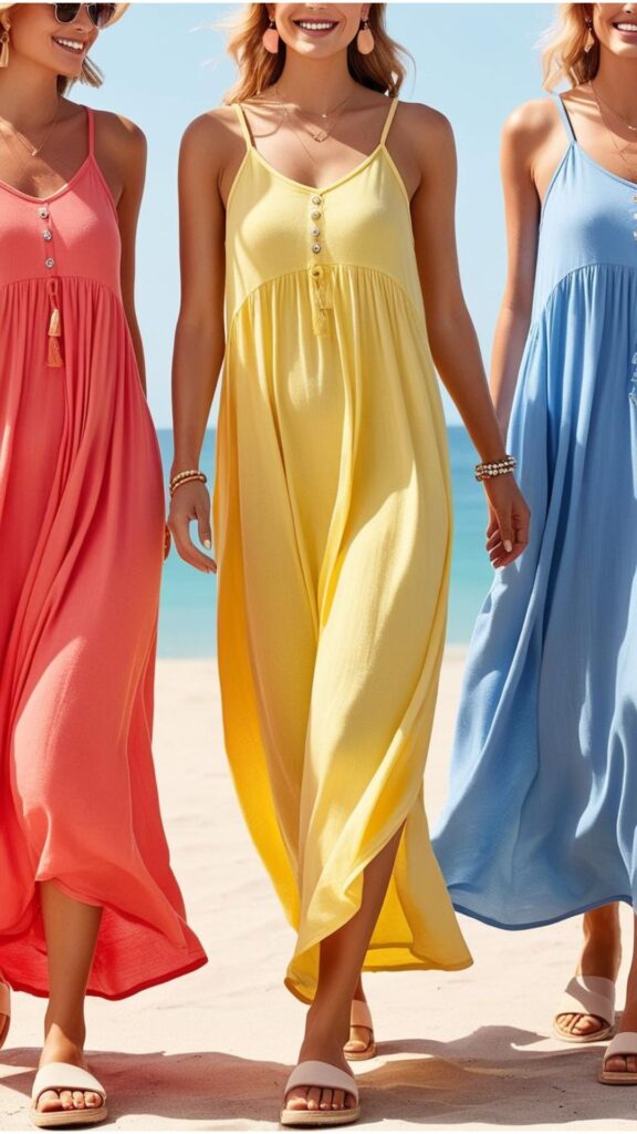 Summer style: Flowing dresses and sandals for warm weather comfort.