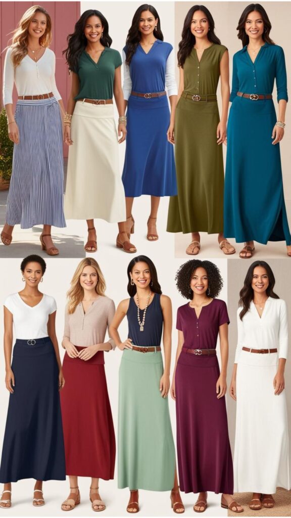Maxi skirts paired with stylish tunics or tops created a chic and comfortable look.