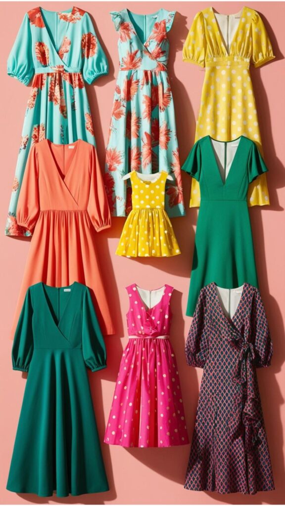 Summer party dresses: Flowing maxi, mini, and midi dresses in vibrant colors and playful prints.